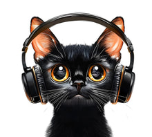 Load image into Gallery viewer, Black Cat Wall Decal, Cat With Headphones Wall Sticker, Cute Animal Wall Art, Music Lover Decor, Kids Room Decor, 259gm