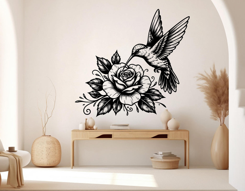 Hummingbird Flowers wall decor Rose Decals Hummingbird Art wall Art Stickers Home Interior Design Murals Gifts Decoration 1089RS