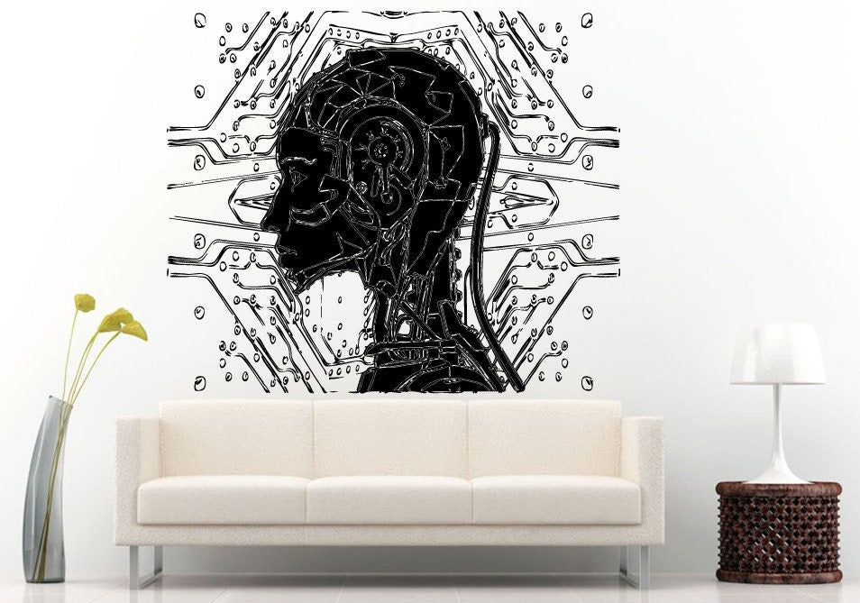 Female Girl Woman Robot Machine Electrical Circuit Wall Decal Vinyl Sticker Mural Room Decor L659