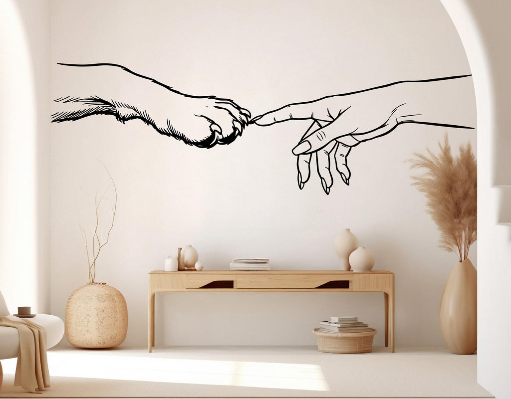 Girl Hand & Dog Paw Vinyl Wall Decal, Dog Lover Decor 1090RS