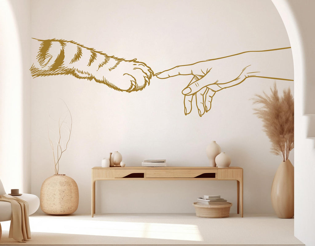Girl Hand & Cat Paw Vinyl Wall Decal, Cat Lover Decor 1091RS