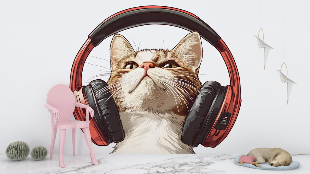 Cat Sticker, Headphone Cat, Cute Kitty Decal, Funny Cat Sticker, Pet Lover Gift, Laptop Sticker, Water Bottle Decal, 261gm
