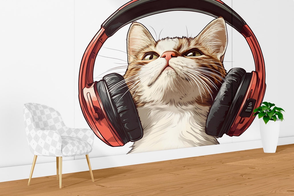 Cat Sticker, Headphone Cat, Cute Kitty Decal, Funny Cat Sticker, Pet Lover Gift, Laptop Sticker, Water Bottle Decal, 261gm