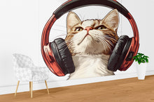 Load image into Gallery viewer, Cat Sticker, Headphone Cat, Cute Kitty Decal, Funny Cat Sticker, Pet Lover Gift, Laptop Sticker, Water Bottle Decal, 261gm