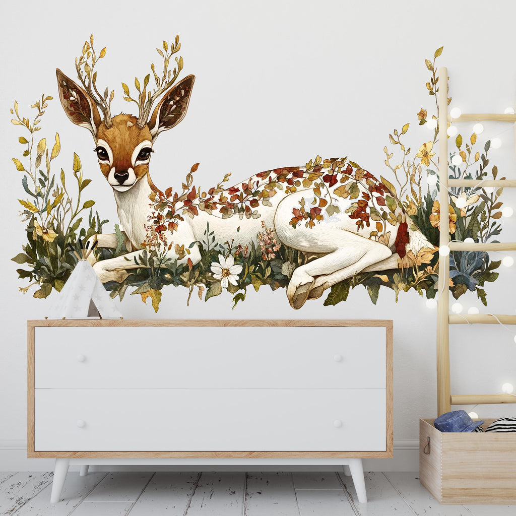 Deer Sticker, Floral Fawn Decal, Woodland Animal Sticker, Boho Nursery Decal, Cute Forest Animal, Laptop Sticker Gift, 262gm