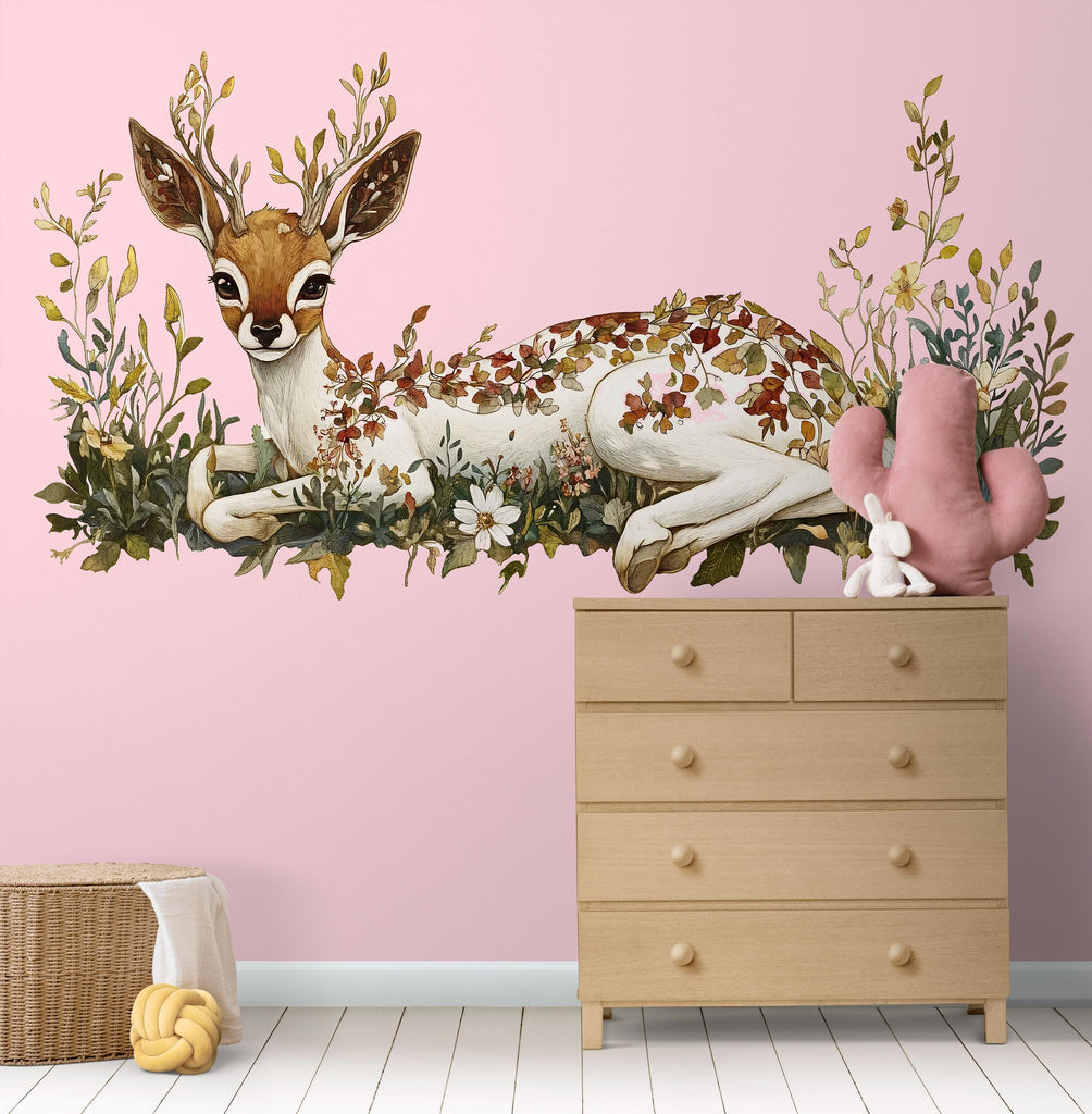 Deer Sticker, Floral Fawn Decal, Woodland Animal Sticker, Boho Nursery Decal, Cute Forest Animal, Laptop Sticker Gift, 262gm