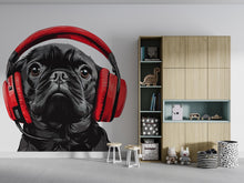 Load image into Gallery viewer, Pug Sticker, Black Pug Decal, Dog With Headphones, Cute Dog Sticker, Funny Pet Decal, Laptop Sticker, Water Bottle, 263gm
