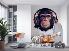 Load image into Gallery viewer, Chimp Sticker, Monkey Headphones, Funny Animal Decal, Cool Ape Sticker, DJ Monkey Art, Laptop Sticker, Water Bottle, 265gm