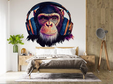 Load image into Gallery viewer, Chimp Sticker, Monkey Headphones, Funny Animal Decal, Cool Ape Sticker, DJ Monkey Art, Laptop Sticker, Water Bottle, 265gm