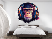 Load image into Gallery viewer, Chimp Sticker, Monkey Headphones, Funny Animal Decal, Cool Ape Sticker, DJ Monkey Art, Laptop Sticker, Water Bottle, 265gm