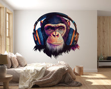 Load image into Gallery viewer, Chimp Sticker, Monkey Headphones, Funny Animal Decal, Cool Ape Sticker, DJ Monkey Art, Laptop Sticker, Water Bottle, 265gm