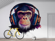 Load image into Gallery viewer, Chimp Sticker, Monkey Headphones, Funny Animal Decal, Cool Ape Sticker, DJ Monkey Art, Laptop Sticker, Water Bottle, 265gm