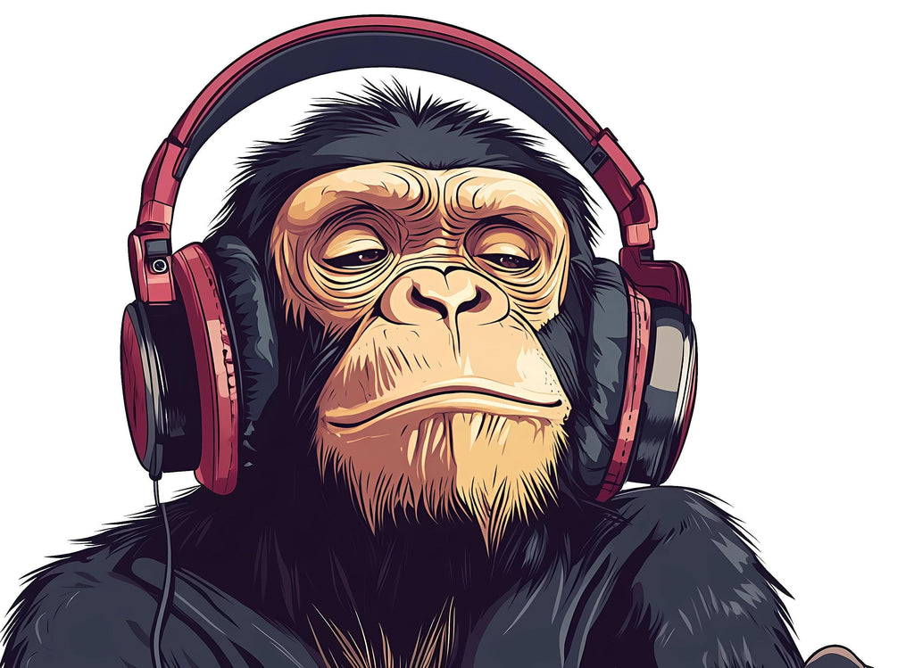 Monkey Sticker, Chimp Decal, Headphone Ape, Funny Animal Sticker, Cool Monkey Art, Laptop Decal, Water Bottle Gift, 266gm