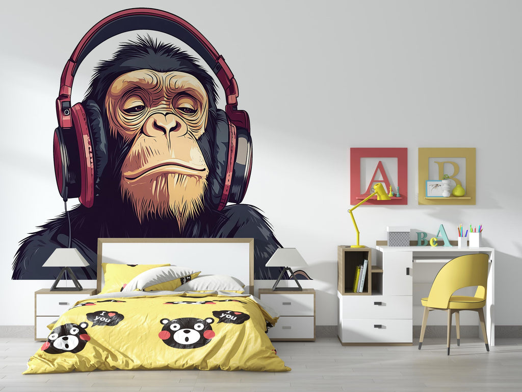 Monkey Sticker, Chimp Decal, Headphone Ape, Funny Animal Sticker, Cool Monkey Art, Laptop Decal, Water Bottle Gift, 266gm