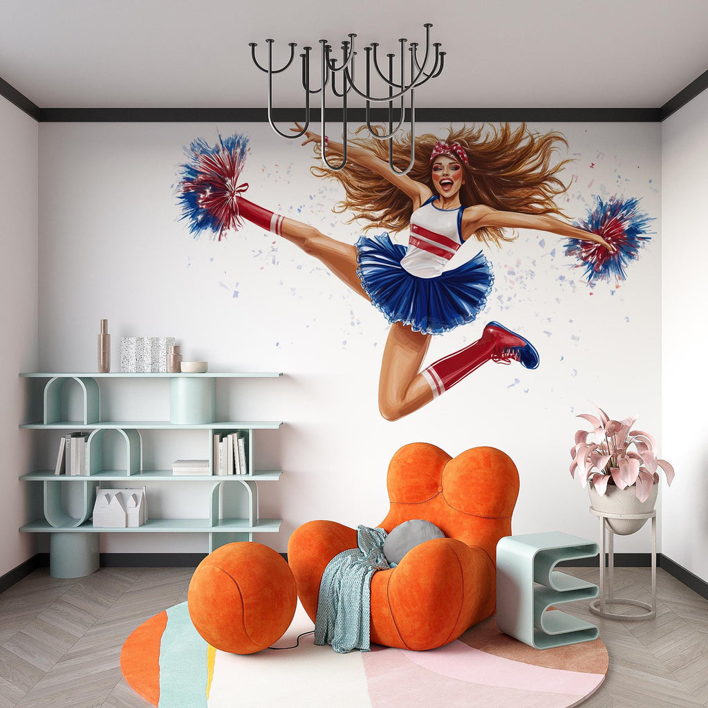Cheerleader Sticker, Patriotic Cheer Decal, Pom Pom Girl Sticker, Dance Team Gift, Sports Girl Art, Laptop Sticker, 277gm