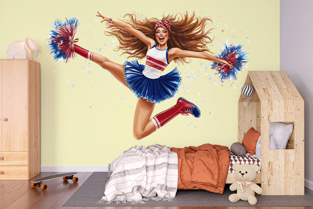 Cheerleader Sticker, Patriotic Cheer Decal, Pom Pom Girl Sticker, Dance Team Gift, Sports Girl Art, Laptop Sticker, 277gm