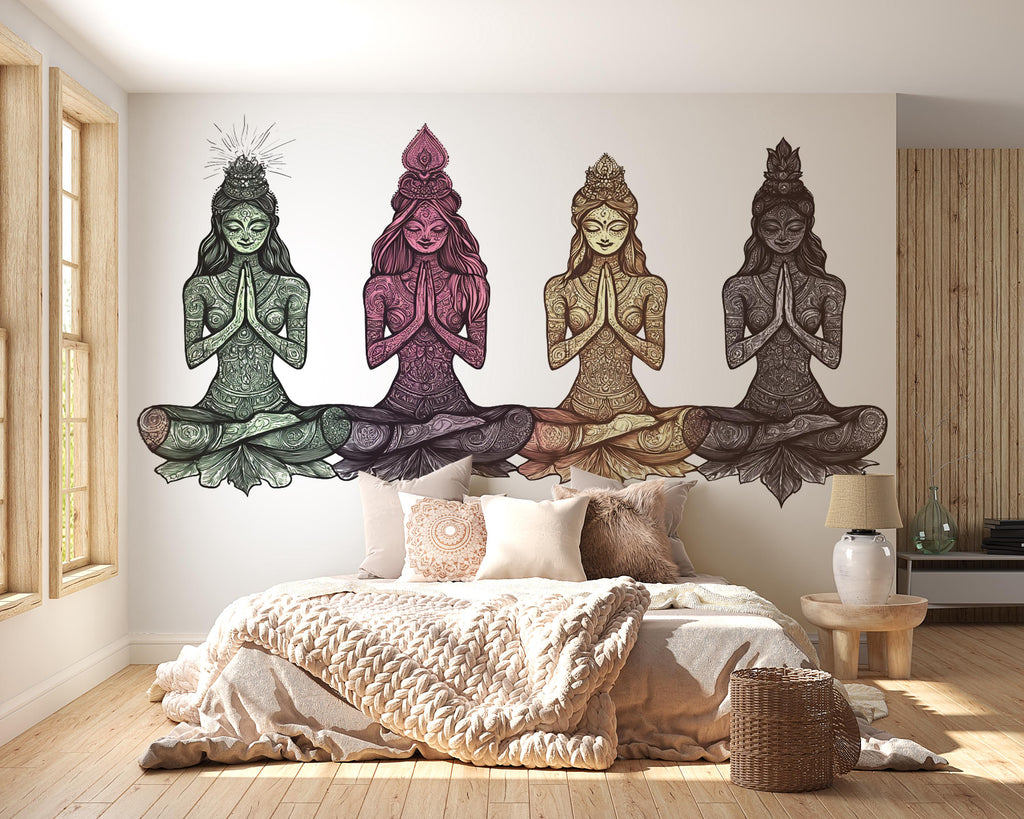 Yoga Goddess Sticker, Meditation Decal, Boho Spiritual Art, Zen Woman Sticker, Chakra Decor, Laptop Sticker, Water Bottle, 278gm