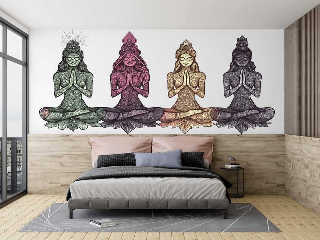 Yoga Goddess Sticker, Meditation Decal, Boho Spiritual Art, Zen Woman Sticker, Chakra Decor, Laptop Sticker, Water Bottle, 278gm