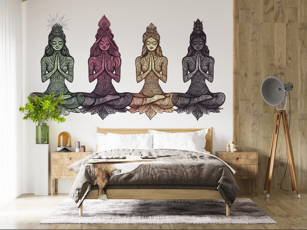 Yoga Goddess Sticker, Meditation Decal, Boho Spiritual Art, Zen Woman Sticker, Chakra Decor, Laptop Sticker, Water Bottle, 278gm