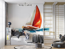 Load image into Gallery viewer, Sailboat Sticker, Sailing Boat Decal, Nautical Ocean Sticker, Coastal Gift, Sea Lover Art, Laptop Sticker, Water Bottle, 289gm