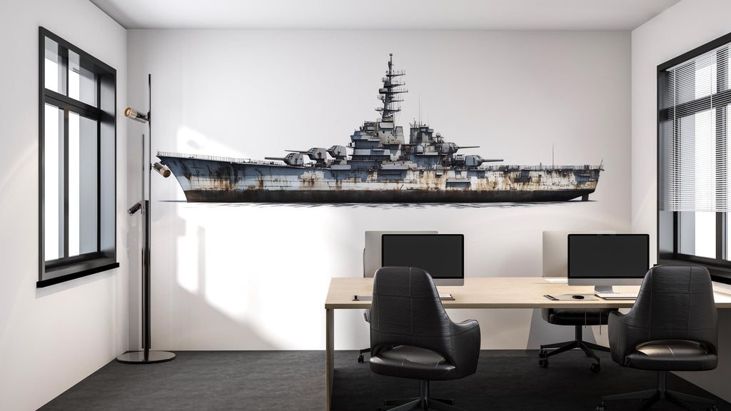 Battleship Sticker, Warship Decal, Naval Ship Sticker, Vintage Battleship Art, Navy Ship Decal, Military Ship Gift, 294gm
