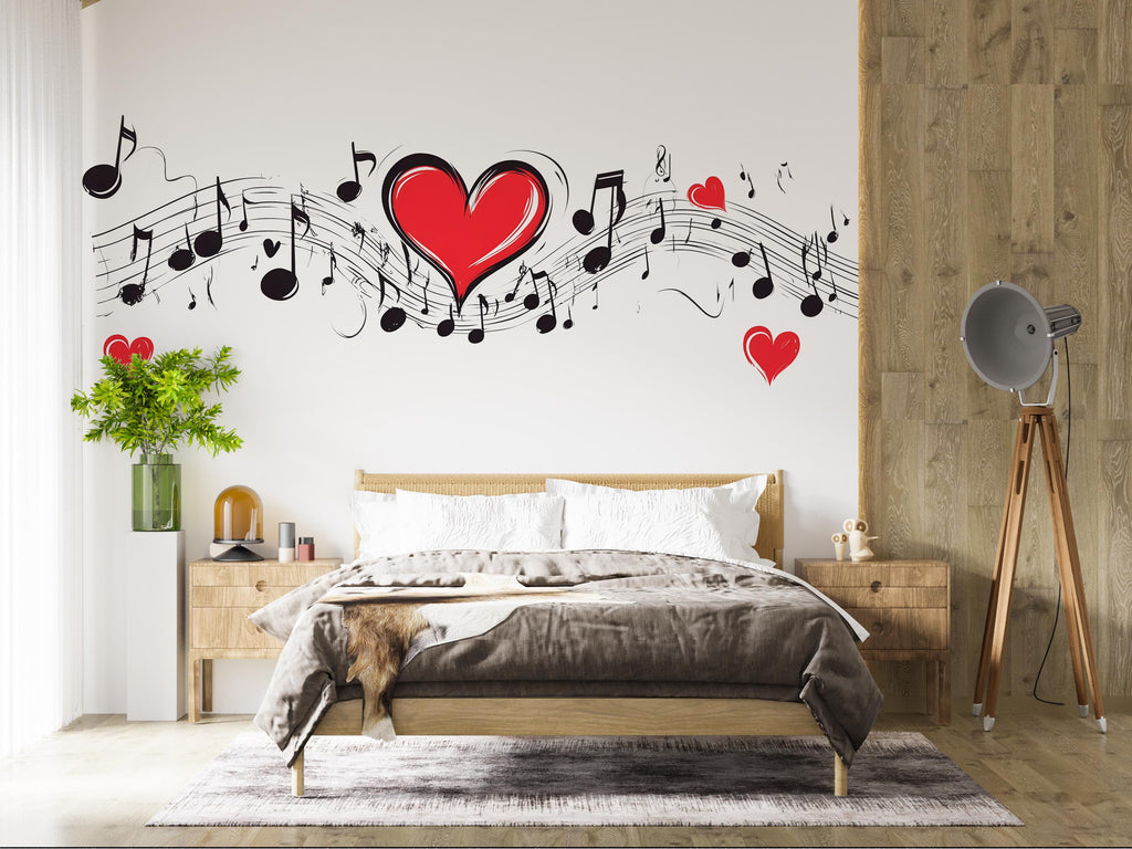 Music Heart Sticker, Love Music Decal, Musical Notes Sticker, Music Wall Decal, Music Lover Gift, Heart Note Art, 300gm