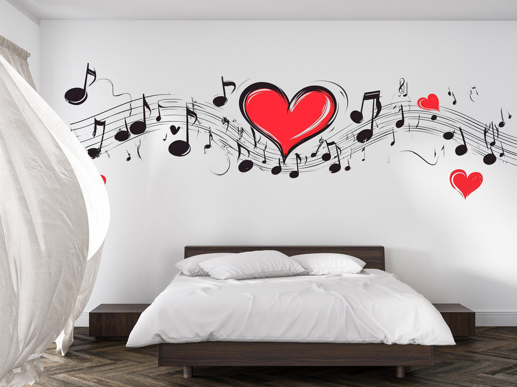 Music Heart Sticker, Love Music Decal, Musical Notes Sticker, Music Wall Decal, Music Lover Gift, Heart Note Art, 300gm