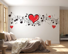 Load image into Gallery viewer, Music Heart Sticker, Love Music Decal, Musical Notes Sticker, Music Wall Decal, Music Lover Gift, Heart Note Art, 300gm