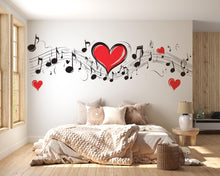 Load image into Gallery viewer, Music Heart Sticker, Love Music Decal, Musical Notes Sticker, Music Wall Decal, Music Lover Gift, Heart Note Art, 300gm