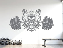 Load image into Gallery viewer, Bear Gym Wall Decal Custom fitness Decor Workout Art Vinyl Bear Lover Strong Gym Wall Stickers Bedroom Workout Motivation Crossfit 1105RS