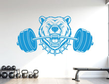 Load image into Gallery viewer, Bear Gym Wall Decal Custom fitness Decor Workout Art Vinyl Bear Lover Strong Gym Wall Stickers Bedroom Workout Motivation Crossfit 1105RS