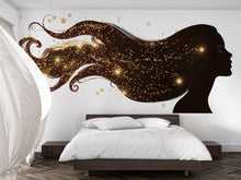 Load image into Gallery viewer, Hair Silhouette Wall Decal Beauty Salon Wall Sticker Gold Sparkle Hair Art Luxury Salon Decor Hairdresser Wall Decal Modern Beauty Room
