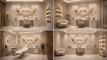 Load image into Gallery viewer, Gold Lips Wall Decal Makeup Brush Wall Sticker Luxury Beauty Salon Wall Decor Minimal Line Art Makeup Artist Studio Decor Elegant Glam Wall