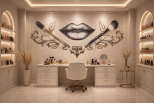 Load image into Gallery viewer, Black Gold Lips Wall Decal Makeup Brush Wall Sticker Luxury Beauty Salon Wall Decor Glam Makeup Artist Studio Decor Baroque Salon Wall Art