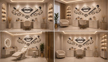 Load image into Gallery viewer, Black Gold Lips Wall Decal Makeup Brush Wall Sticker Luxury Beauty Salon Wall Decor Glam Makeup Artist Studio Decor Baroque Salon Wall Art