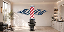 Load image into Gallery viewer, Barber Pole Wall Decal With Flames, Barbershop Wall Decor, Hair Salon Sticker, Classic Barber Shop Wall Art, Mens Grooming Studio Decor