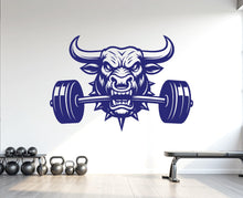Load image into Gallery viewer, Bull Gym Wall Decal Custom fitness Decor Workout Art Vinyl Bull Lover Strong Gym Wall Stickers Bedroom Workout Motivation Crossfit 1106RS