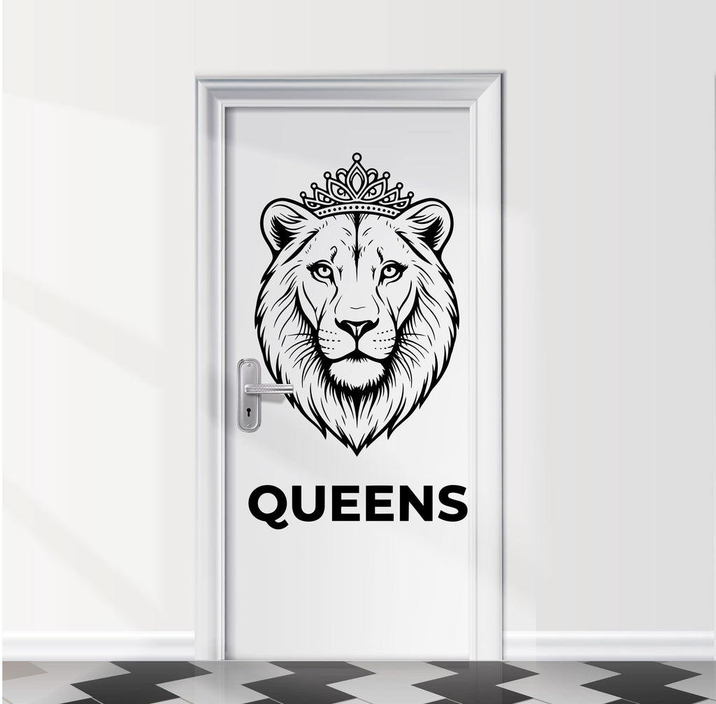 Bathroom Sign lioness Queens Door Decal, Bar Restaurant Toilet Door Decal, Bathroom Door Sign, Woman Modern Signs Vinyl Stickers, WC 1110RS