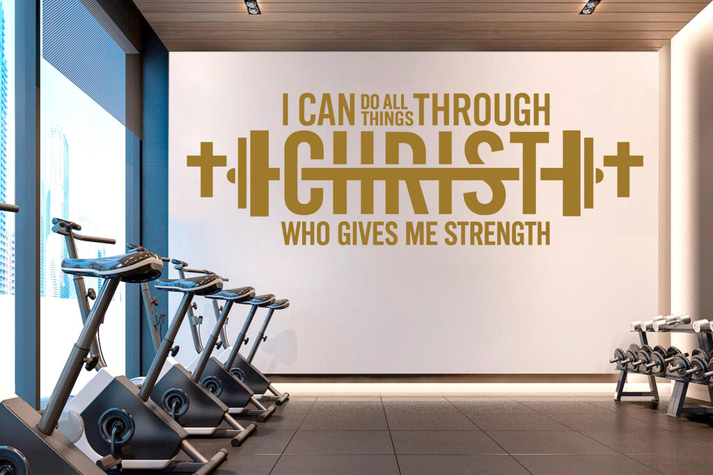 Christian Gym Wall Decal, I Can Do All Things Through Christ, Faith Fitness Motivation Vinyl Sticker, Religious Home Gym Wall Decor 815LU
