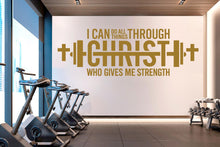 Load image into Gallery viewer, Christian Gym Wall Decal, I Can Do All Things Through Christ, Faith Fitness Motivation Vinyl Sticker, Religious Home Gym Wall Decor 815LU