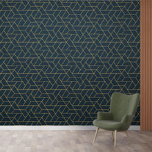 Load image into Gallery viewer, Retro Geometric Teal &amp; Gold Wallpaper, Art Deco Mid‑Century Wall Mural, Luxury Modern Interior Design for Living Room or Office 814LU