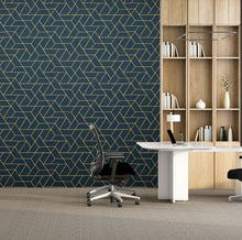 Load image into Gallery viewer, Retro Geometric Teal &amp; Gold Wallpaper, Art Deco Mid‑Century Wall Mural, Luxury Modern Interior Design for Living Room or Office 814LU