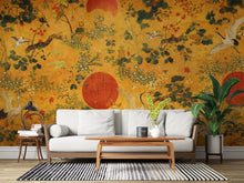 Load image into Gallery viewer, Chinoiserie Crane Wallpaper Mural, Japanese Style Wall Mural, Gold Asian Wallpaper, Vintage Oriental Birds Wallpaper, Japandi Wall Decor 8LU