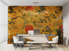 Load image into Gallery viewer, Chinoiserie Crane Wallpaper Mural, Japanese Style Wall Mural, Gold Asian Wallpaper, Vintage Oriental Birds Wallpaper, Japandi Wall Decor 8LU