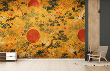 Load image into Gallery viewer, Chinoiserie Crane Wallpaper Mural, Japanese Style Wall Mural, Gold Asian Wallpaper, Vintage Oriental Birds Wallpaper, Japandi Wall Decor 8LU