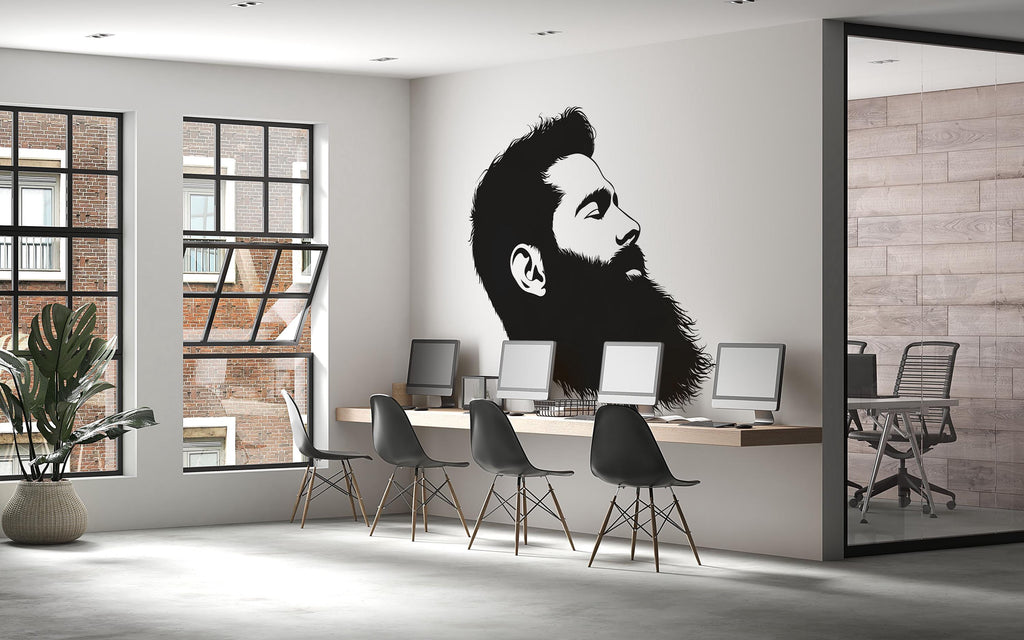 Bearded Man Wall Decal, Barber Shop Wall Decor, Beard Logo Sticker, Mens Grooming Wall Art, Barbershop Interior Design Decal