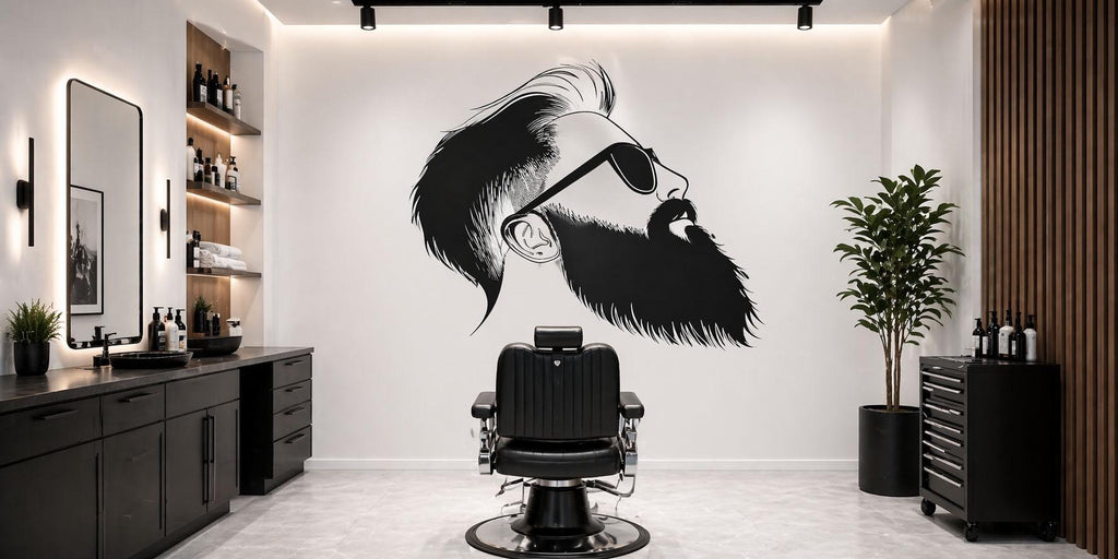 Bearded Man With Sunglasses Wall Decal, Barber Shop Wall Decor, Beard Logo Sticker, Mens Grooming Wall Art, Modern Barbershop Interior