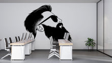Load image into Gallery viewer, Bearded Man With Sunglasses Wall Decal, Barber Shop Wall Decor, Beard Logo Sticker, Mens Grooming Wall Art, Modern Barbershop Interior