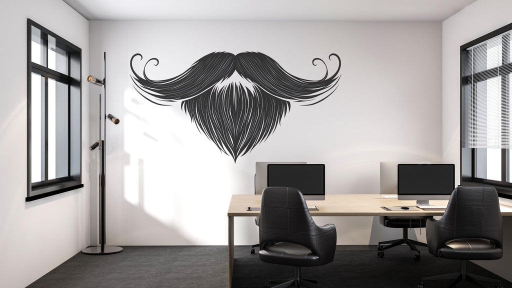 Beard And Mustache Wall Decal, Barber Shop Wall Decor, Mens Grooming Sticker, Barbershop Wall Art, Beard Logo Salon Interior Design