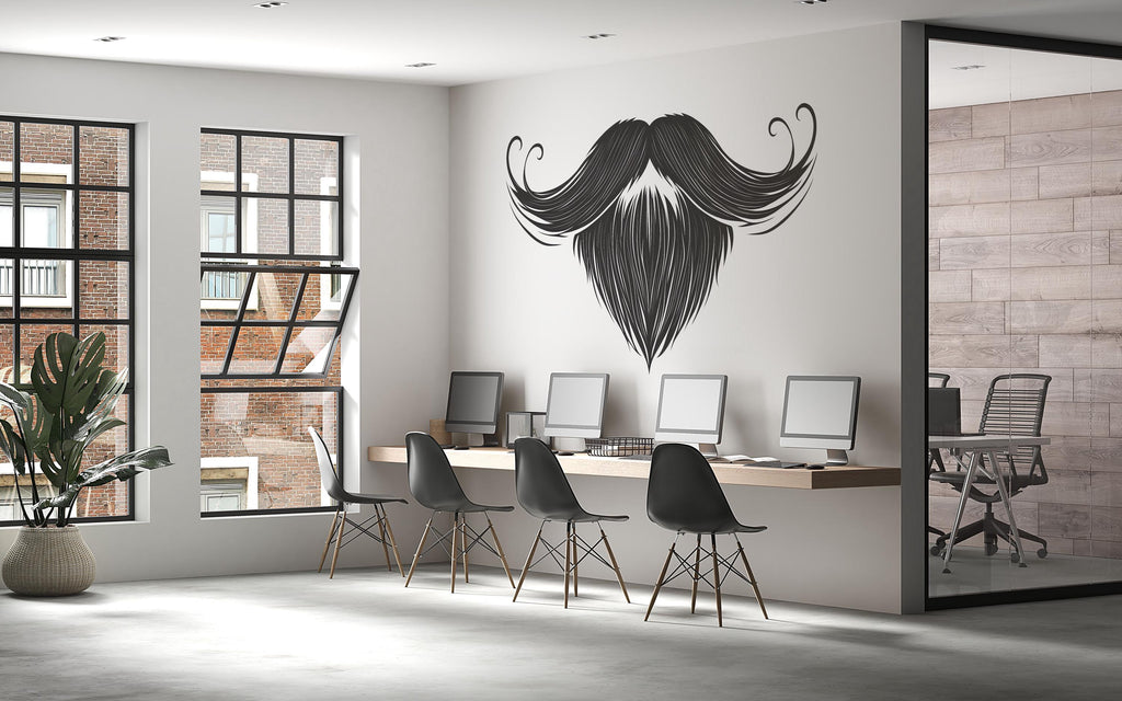 Beard And Mustache Wall Decal, Barber Shop Wall Decor, Mens Grooming Sticker, Barbershop Wall Art, Beard Logo Salon Interior Design